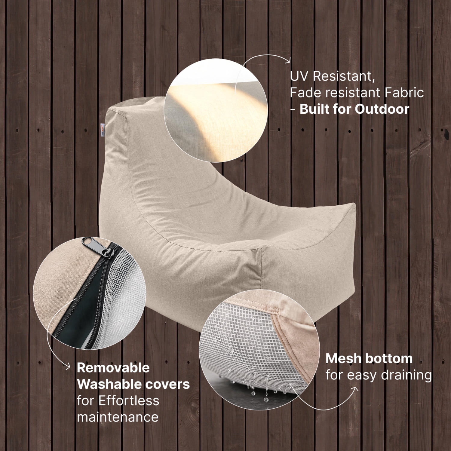Jaxx Juniper Outdoor Bean Bag Patio Chair & Poolside Lounge, Flax