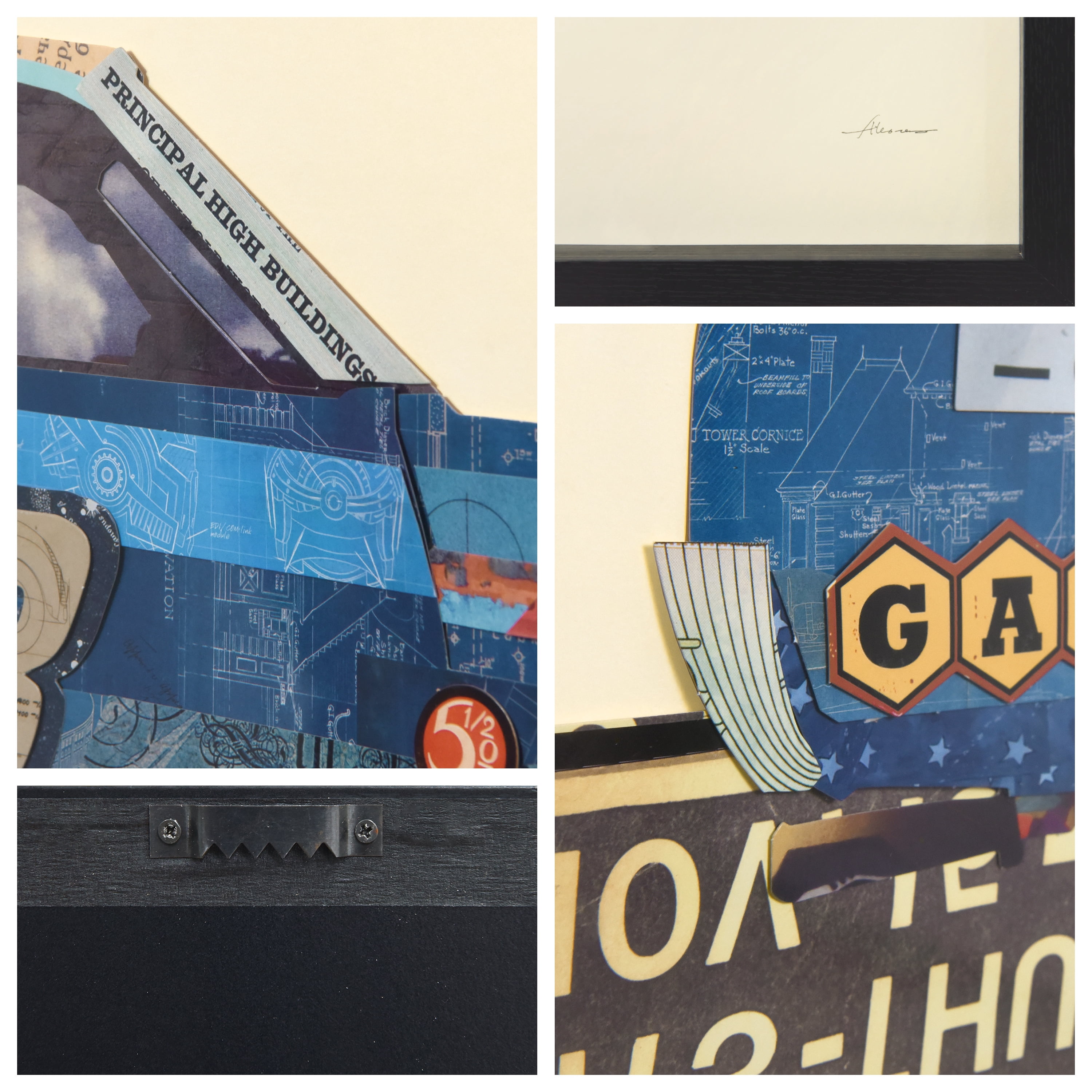 "Muscle Blue Car" Dimensional Collage Framed Graphic Art Under Glass Wall Art