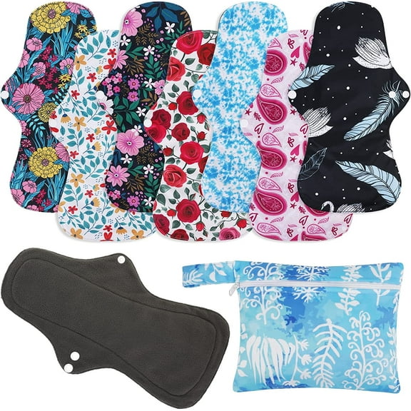 7 in 1 Reusable Menstrual Pads Washable Overnight Cloth Panty Liners Period Pads 13x7.5inch