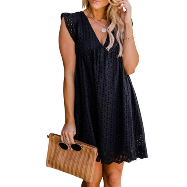 Summer V-neck Cotton Short Skirt Solid Color Dress California Romper For 2022