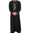 thumbnail image 2 of Mens Traditional Muslim Thobe Kaftan Long Sleeve Solid Color Islamic Robe with Tassel for Prayer and Daily Wear, 2 of 8