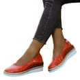 thumbnail image 1 of Chaussures Habillées à Plateforme Compensée pour Femmes, à Enfiler, Mocassins en Cuir Verni Mode, Confortables, Antidérapantes, Basses, Chaussures de Bureau, Rouges, Taille 7,5, 1 of 8