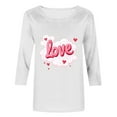thumbnail image 4 of Mifsaly Valentines Day Shirts Women Bright Letter Print 3/4 Sleeve Tshirt Crewneck Loose Tunic Blouse Girlfriend Gifts Tops Pullover Work Going Out Funny Festival Daily Fashion Outfits L, 4 of 5