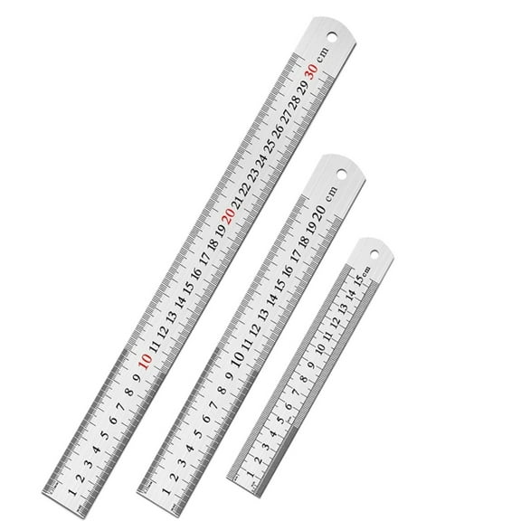 3 Pack Stainless Steel Ruler Set - Includes 6 inch (15 mm), 8 inch (20 mm), and 12 inch (30 mm) with SAE & Metric Measurements - for Drawing, Home, Office, and Engineering Use