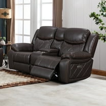 Contemporary Plush Faux Leather Upholstered Power Reclining Love Seat, Brown