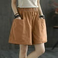thumbnail image 2 of Labakihah shorts for women Women's Casual Bermuda Shorts Elastic Waist Cotton Linen Shorts With Pockets Knee Length Beige, 2 of 9