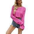 thumbnail image 2 of xiaxaixu Chandail Court en Tricot pour Femme, Printemps Automne, Couleur Unie, Manches Longues, Col Ras du Cou, 2 of 9