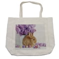 thumbnail image 1 of Easter Bunny Shopping Bag, Photo of Rabbit with Lilac Flowers and Easter Eggs Spring Season, Eco-Friendly Reusable Bag for Groceries Beach and More, 15.5" X 14.5", Cream, by Ambesonne, 1 of 2