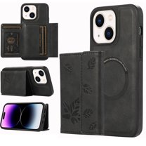 Dteck for Apple iPhone 14 Detachable Wallet Case, Shockproof Embossed with Card Holders for Women Men Magnetic PU Leather RFID Blocking Flip Kickstand Cover, black