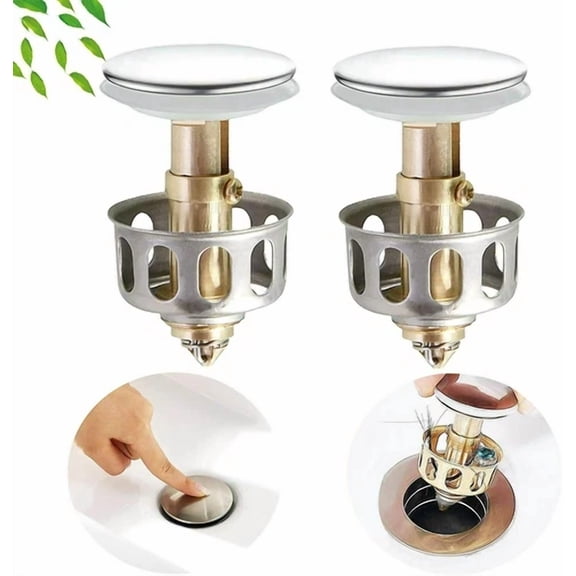RIVEN- 2Pc Universal Wash Basin Bounce Drain Filter Pop Bathroom Sink Drain Plug Basket