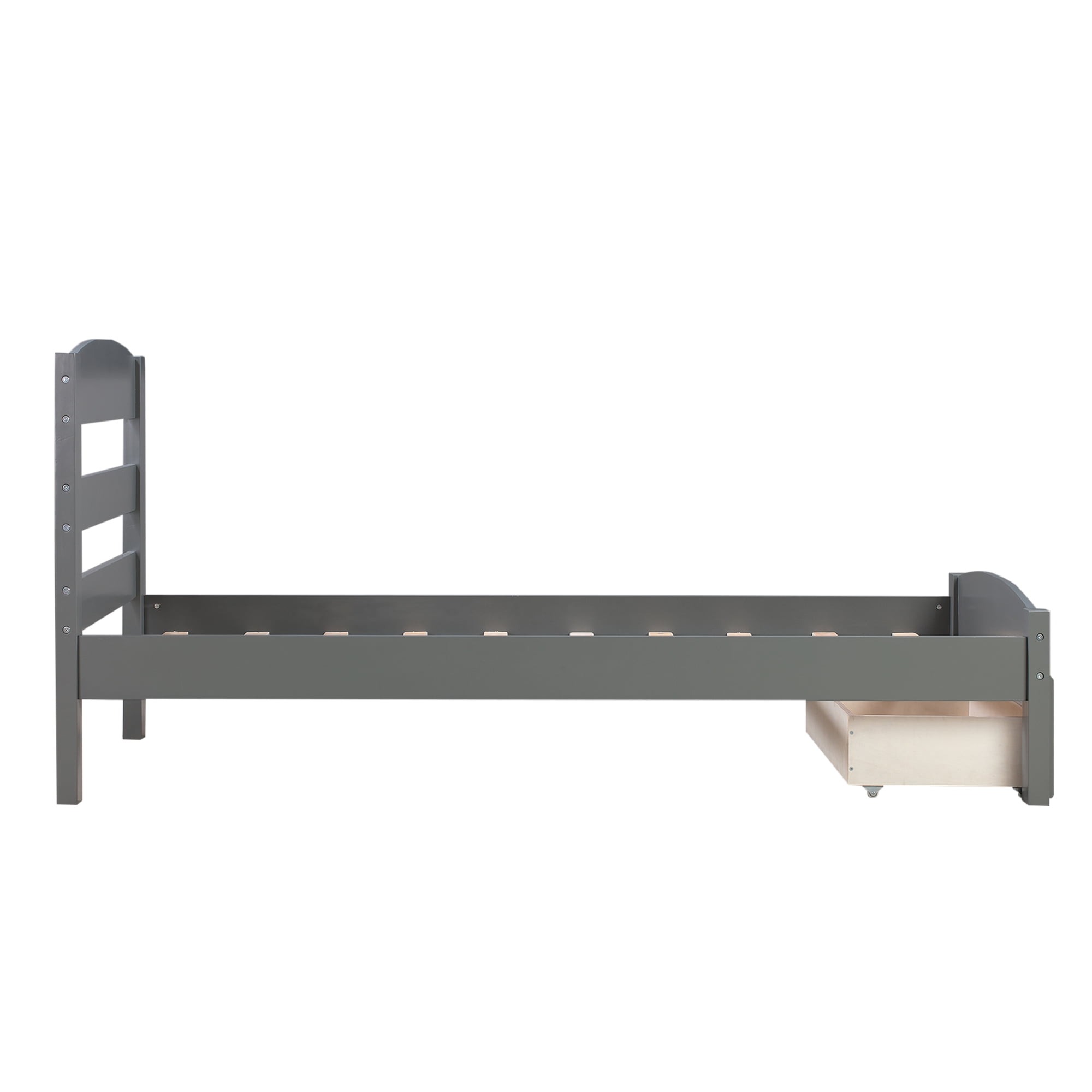 Gewnee Twin Size Wood Platform Bed Frame with Headboard and Big Storage Drawer for Kids,Gray