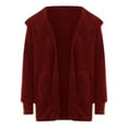 thumbnail image 5 of SDNall Cardigan Sweaters for Women Trendy Solid Color Casual Plush Cardigan Long Sleeve Pockets Blouse Coat Tops Fuzzy Pajamas for Women (Wine, Sizes S-XXXL), 5 of 9