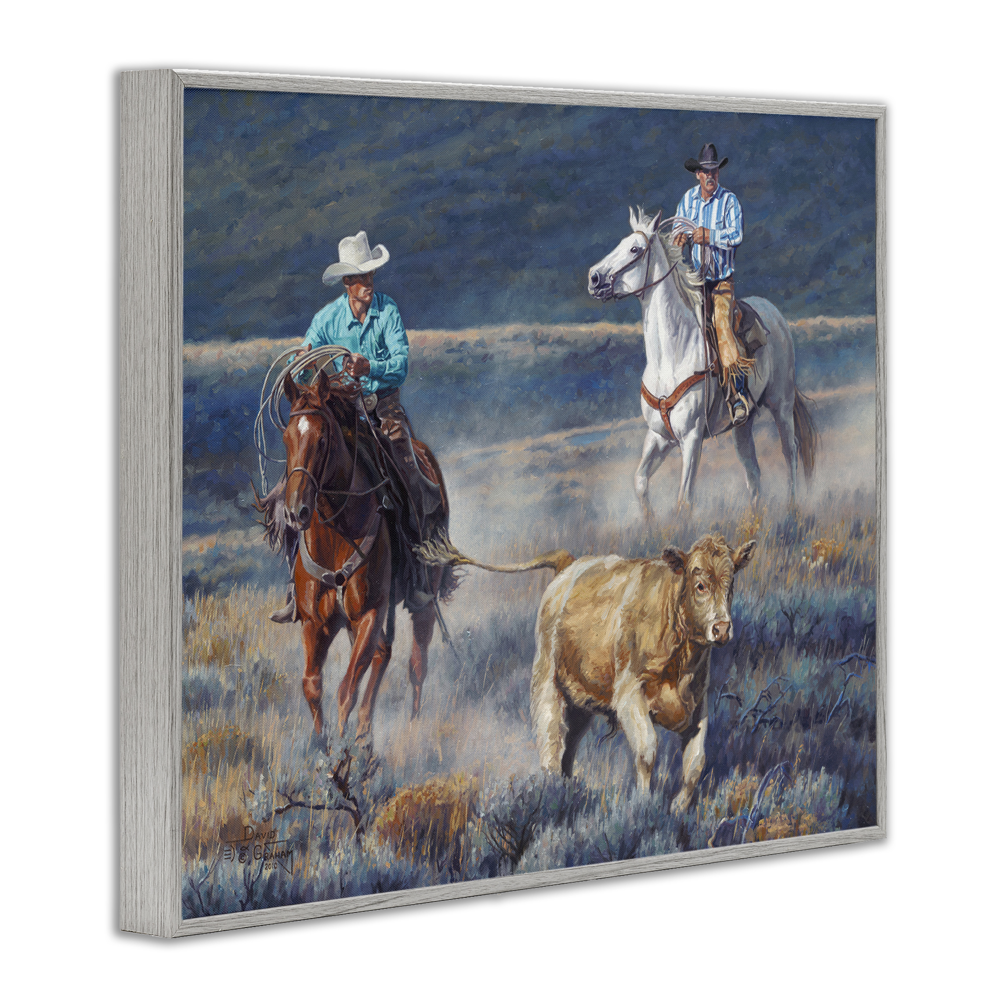 Stupell Industries The Chase Cowboys Landscape Painting Gray Framed Art Print Wall Art, 30 x 24
