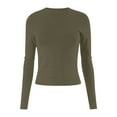 thumbnail image 4 of Fiaer.Womens Long Sleeve Slim Fit Cropped T Shirts.Womens Crew Neck Plus Size Trendy Tshirts.Going out Basic Tops for Women Army Green XXL, 4 of 5