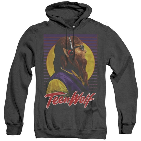Teen Wolf Headphone Wolf Adult Heather Hoodie Sweatshirt Black
