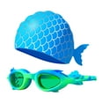 thumbnail image 1 of Gafas de natación marinas ajustables con gorro y reposanariz ajustable, diseño de sirena Verde, 1 of 9