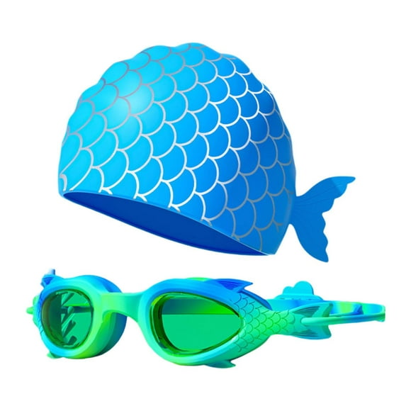 Almencla Adjustable Sea Swimming Goggles with Cap Kids Swimming Goggles for Kids Gift Green