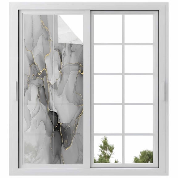 Reusable Frosted Window Coverings, Grey Ombre Marble Window Privacy Film Frosted, Gray Marble Crack Abstract Modern Sun Blocking Windows Stickers for Kitchen Front Door, 23.6 x 59 Inches