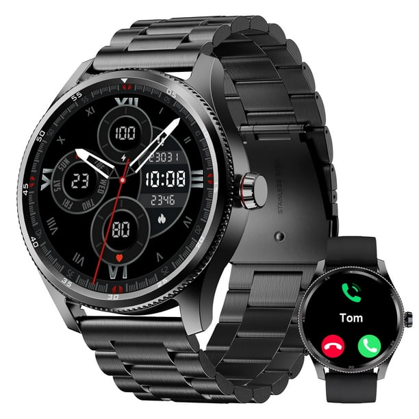 TOOBUR Reloj Inteligente Hombre con Bisel Metálico, Smartwatch con 100 Deportes, Recibir y Contestar Llamadas, Podómetro y Pulsómetro, IP68 Impermeable Nadar, Compatible con Android iOS