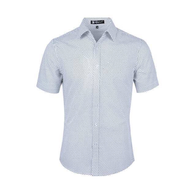 INSPIRE CHIC Chemise à Pois à Manches Courtes pour Homme, Boutonnée, Blanche 42