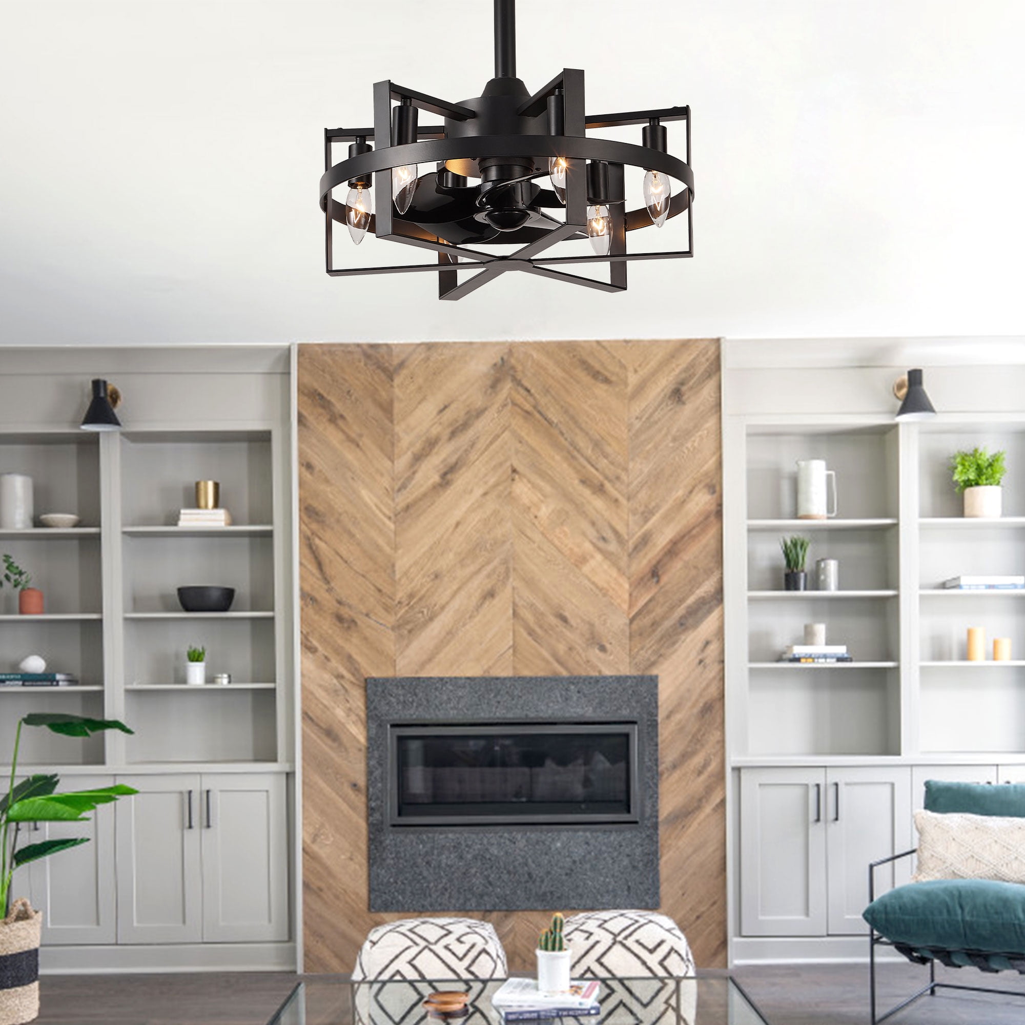 Bella Depot 18 Inches Octagonal Cage Ceiling Fan with Light and Remote Control, 6-speed Reversible Chandelier