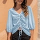 thumbnail image 3 of Blusa de mujer con escote en V, mangas 3/4, cordón ajustable, mangas farol y fruncido en el frente, talla L Top de gasa fruncido azul claro, 3 of 8
