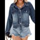 thumbnail image 3 of Chaqueta Vaquera de Mujer, , de Gran Tamaño, con Dobladillo Sin Rematar, Mangas Largas, Informal, con Bolsillos. Azul M, 3 of 10