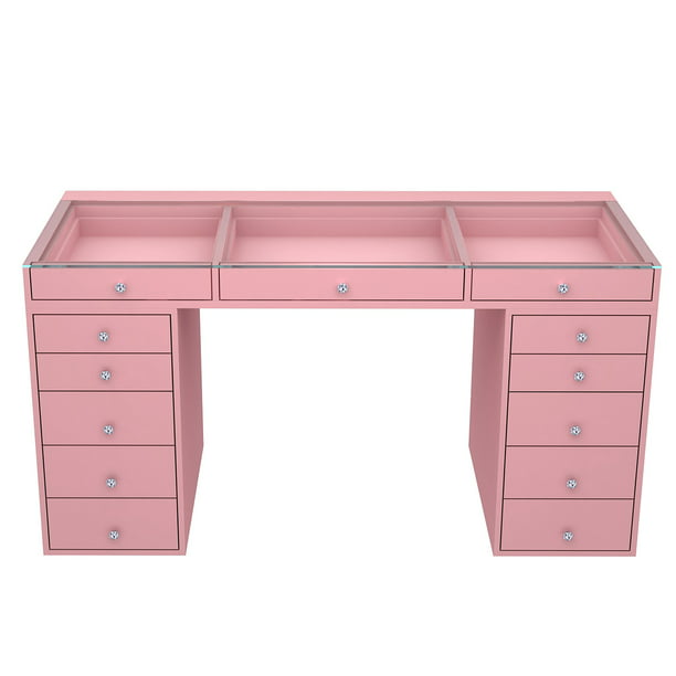 Concreet te ontvangen enthousiast Impressions Vanity Desk, Slaystaion Pro 2.0 Makeup Vanity Table with 5  Drawer Units Bundle and Makeup Storage, Large Makeup Vanity Dressing Table  for Hollywood Vanity Mirror with Lights (Light Pink) - Walmart.com