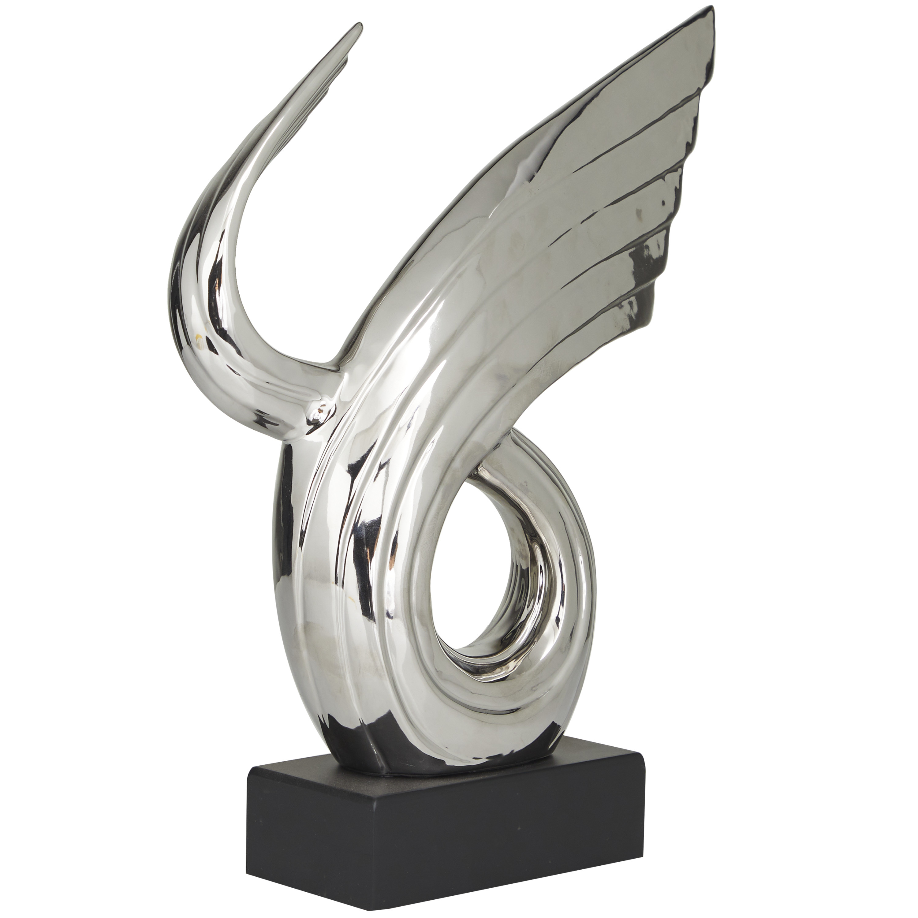 14" x 15" Silver Porcelain Wing Abstract Sculpture with Black Base, by DecMode