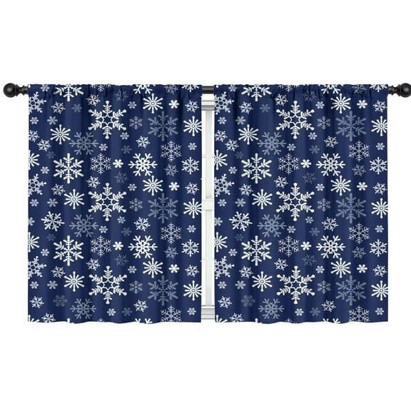 Blackout Kids Curtains,Dark Blue Christmas Snowflake Pattern Childrens Insulated Curtains Set Of 2,Bedroom Essentials,Toddler Room Decor 42"x54"