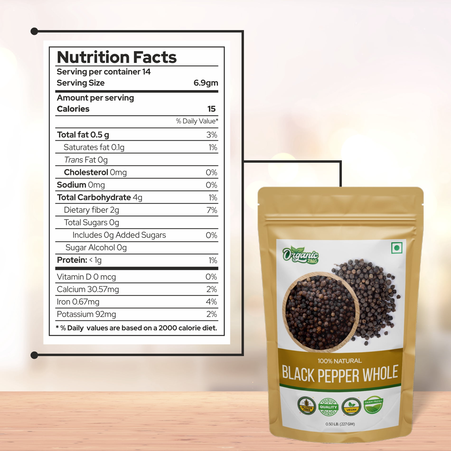 Organic Black Pepper Whole | Naturally Processed &Grown | Adds Flavor & Aroma-0.50LB/227g(Pack of 2)