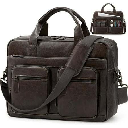 Vintage Messenger Bag for Men PU Vegan Leather Computer Laptop Bag 15.6 Inch Waterproof Briefcases for Men Retro Mens Briefcase Satchel Bag for Work Office Business Travel Coffee