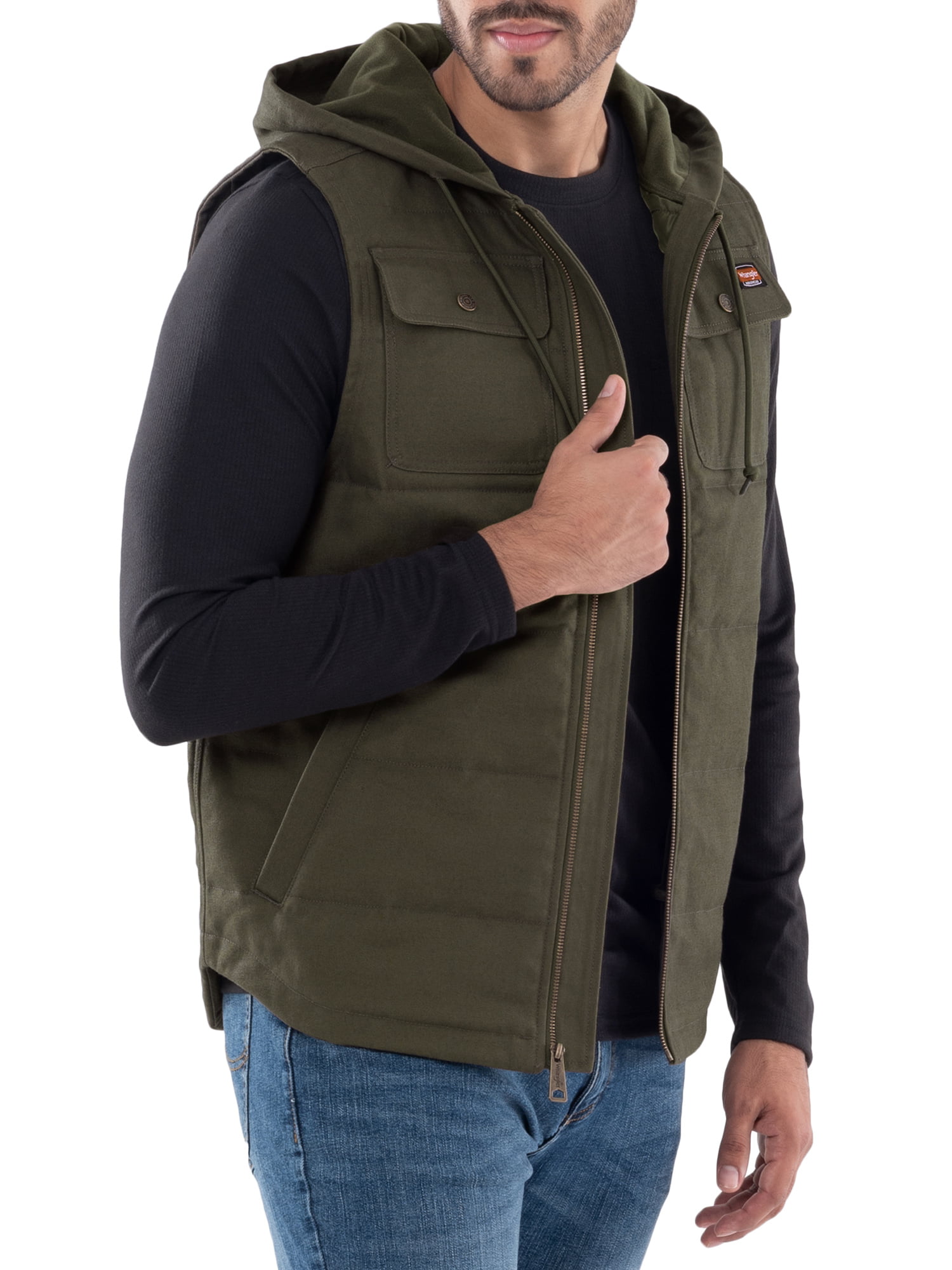 Wrangler Workwear Men's Quilted Lined Duck Vest with Hood 