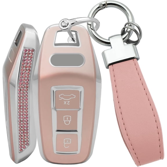 for Audi Rhinestone Car Key Fob Cover Case Fit for Audi A3 A5L A6 Avant E-tron Q6 Q5 SUV A6L Q6L Q5 New 2025 Diamond Keychain Full Protection TPU Key Holder Accessories with Keychain