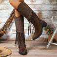 thumbnail image 5 of Fringe Cowboy Boots for Women Suede Pointed Toe Chunky Heel Side Tassel Zipper Over the Knee Western Cowgirl Booties, 5 of 9