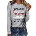 thumbnail image 2 of pimelu Christmas Shirts Clearance Trendy Christmas Shirts Womens Fashion Letter Print Wine Glasses Print Pullover Blouses Plus Size Crewneck Long Sleeve Tee Tops, 2 of 4