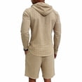 thumbnail image 4 of LWavelet Men's Striped Linen Hooded Shirt and Shorts Set Casual Two Piece Outfit Khaki L, 4 of 5