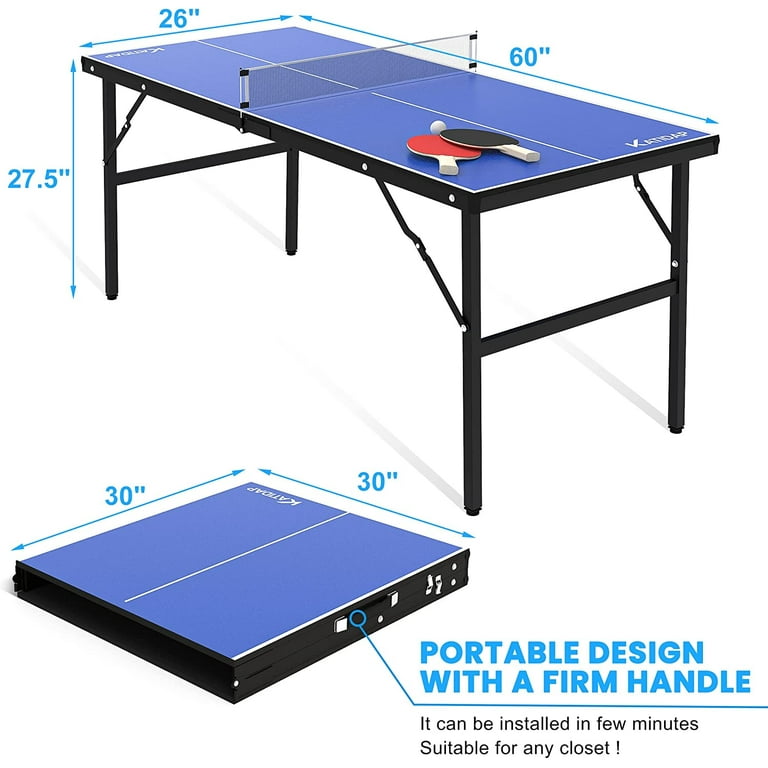  KATIDAP Portable Ping Pong Table,Mid-Size Foldable Tennis Table  with Net for Indoor Outdoor,Blue,60x26x27.5 Inch : Sports & Outdoors