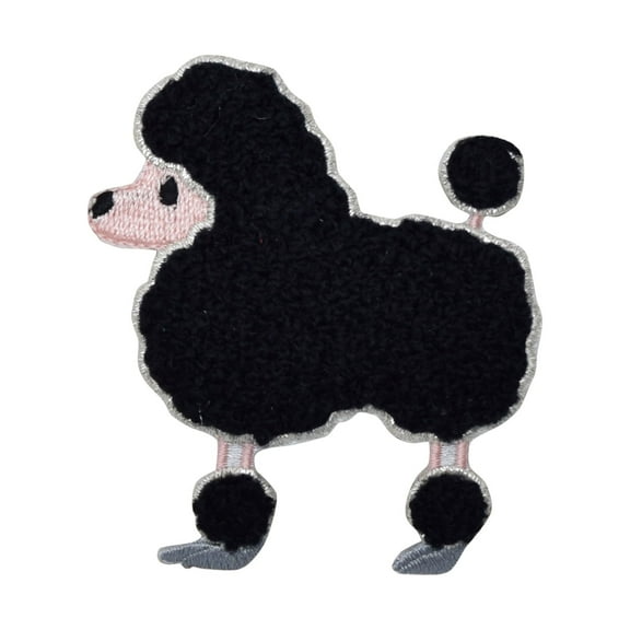 Black Chenille Poodle - Facing Left - Iron on Applique/Embroidered Patch