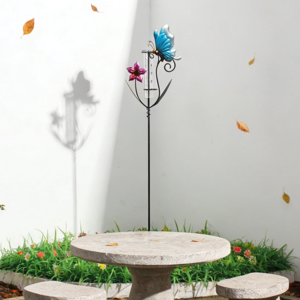Attractive Hand Blown Glass Rain Gauges with Intricate Ironwork for Outdoor Display