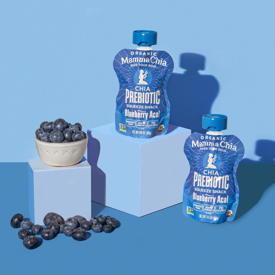 Mamma Chia Organic, Blueberry Acai Chia Prebiotic Squeeze, 3.5 oz, 24 Count Pouches 6 Boxes of 4