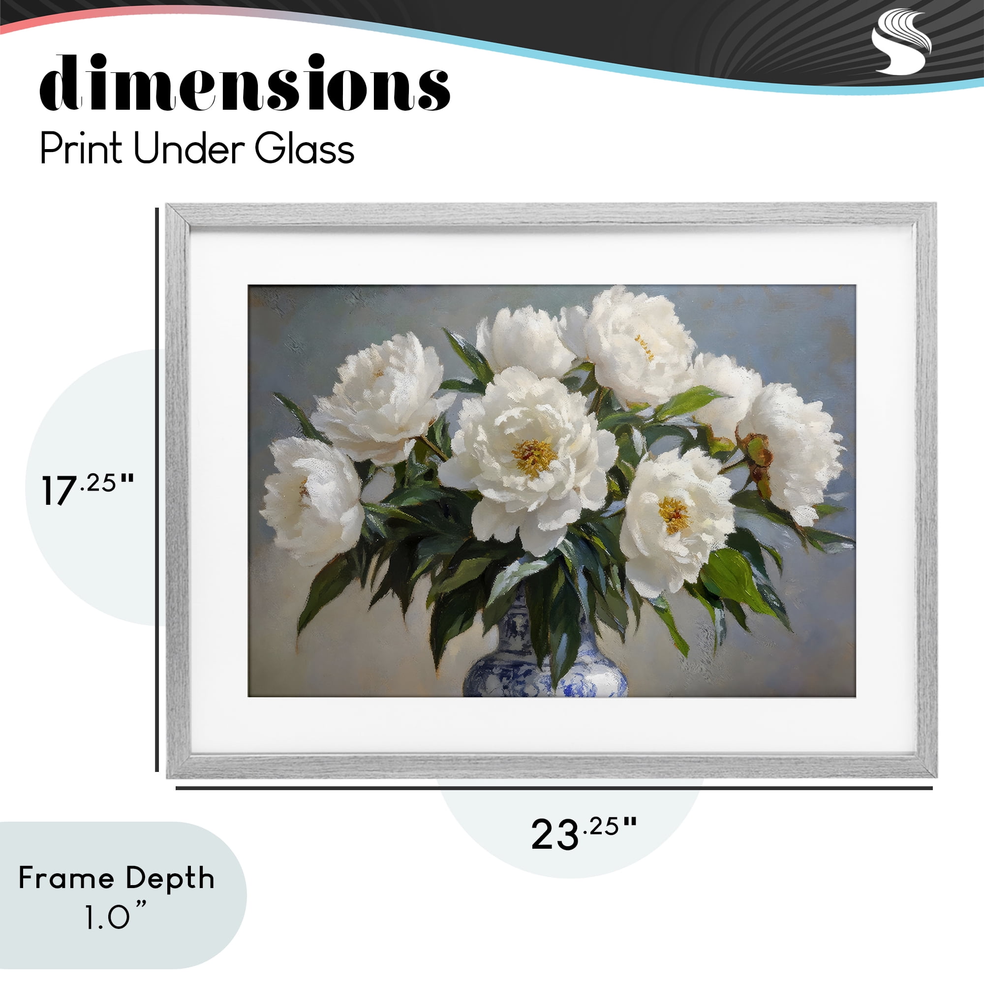 Stupell Industries In Full Bloom White Peonies Gray Framed Print Under Glass, design by Petal Prints Design