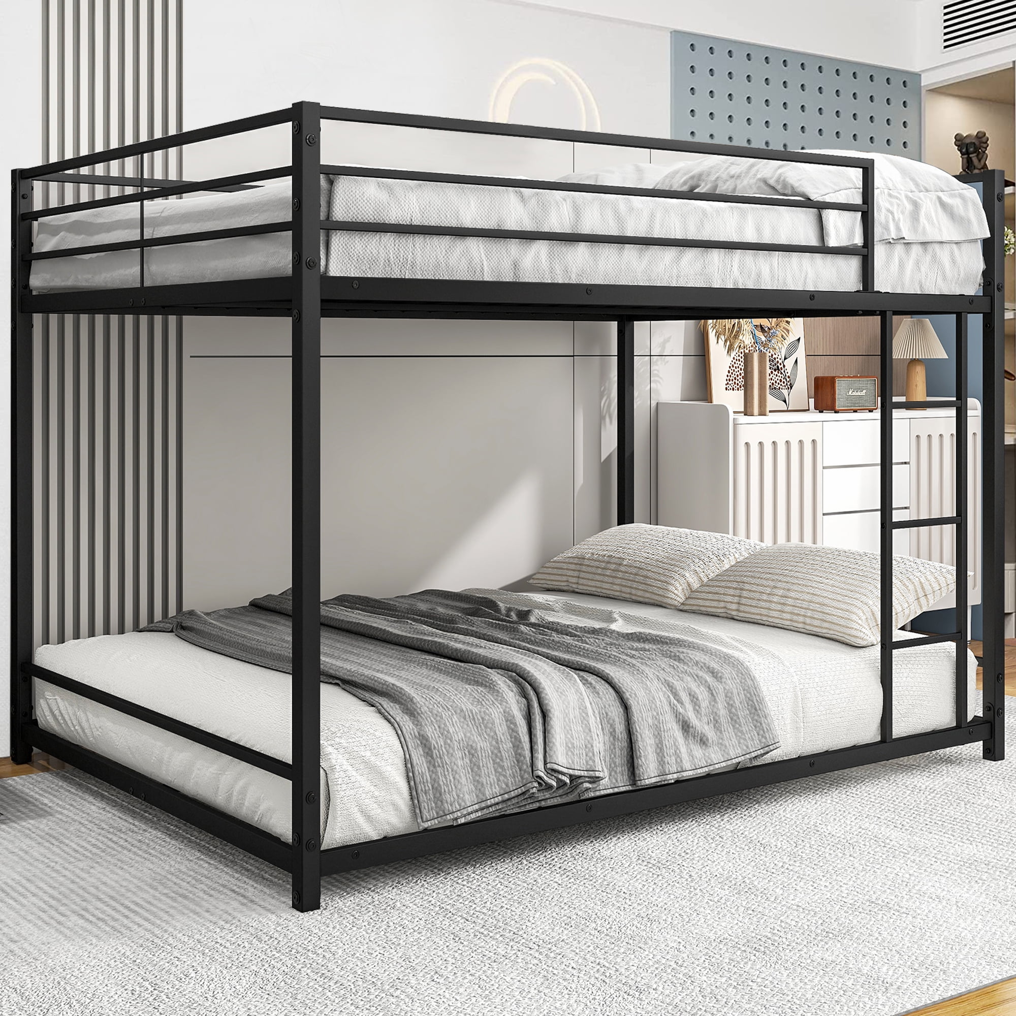 SESSLIFE Full Over Full Bunk Bed, Black Bunk Bed with Metal Frame and