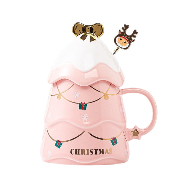 Conjunto de tazas de Navidad con tapa y cuchara 500 ml Taza de cerámica para vino cocoa Navidad taza regalo