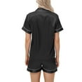 thumbnail image 3 of Silk Pajamas for Women Short Sleeve Button Down Sleepwear Loungewear 2 piece Satin Pj Sets 01-Black XXL, 3 of 4