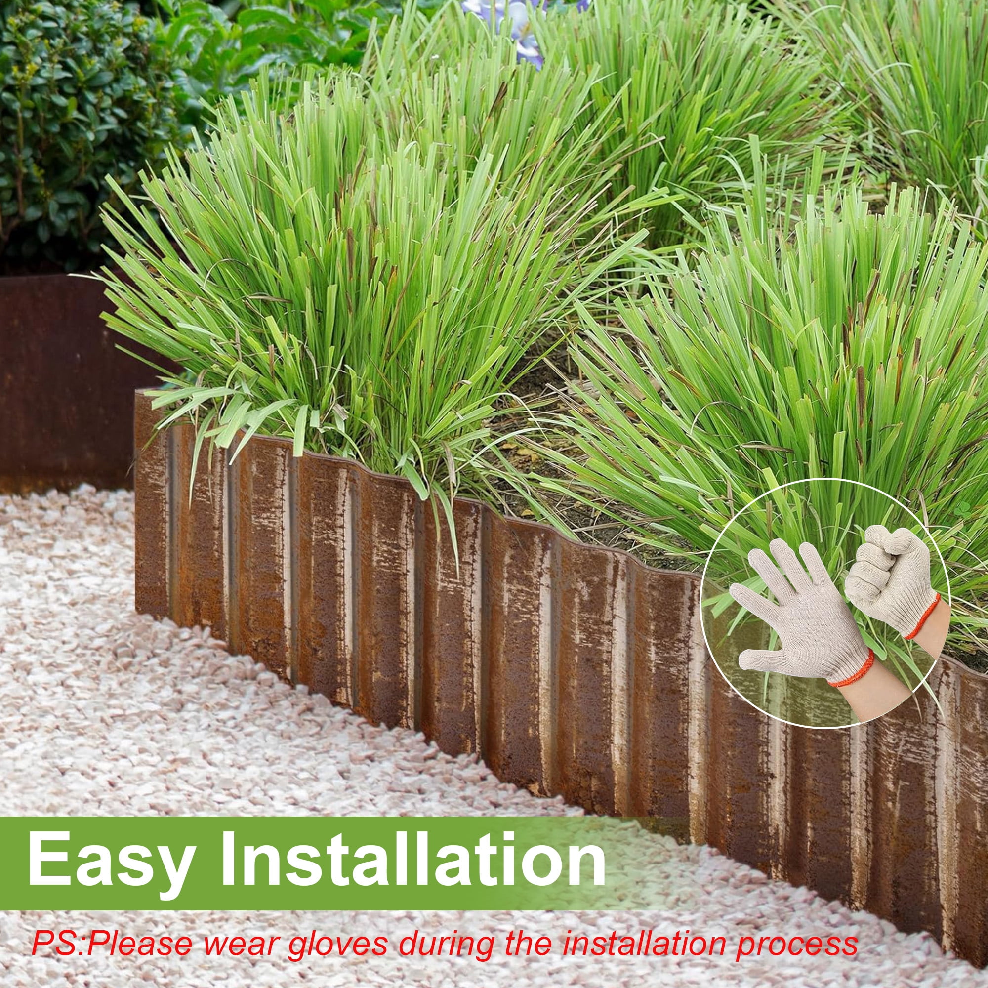 Vinci Metal Landscape Edging Border, 8 Inch x 20 FT Corrugated Steel Garden Edging with Rolled Safety Edges, Flexible Lawn & Flower Bed Edging for Yard, Multiple Sizes & Colors (Rusted)