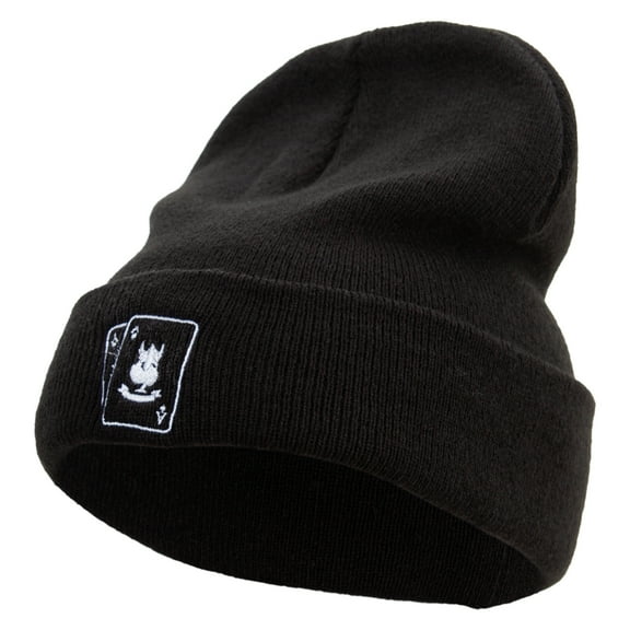 Casino Poker Cards Ace Embroidered Big Size Acrylic Long Beanie - Black XL-3XL