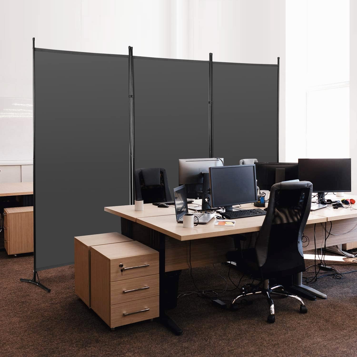 FDW 3 Panel Room Divider 5.9FT Partition Room Separators with Metal Frame Portable(Beige)