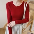 thumbnail image 4 of Suéter básico liso con cuello redondo para mujer, jersey de punto ajustado coreano para mujer, jersey informal para otoño e invierno 2024, 4 of 5