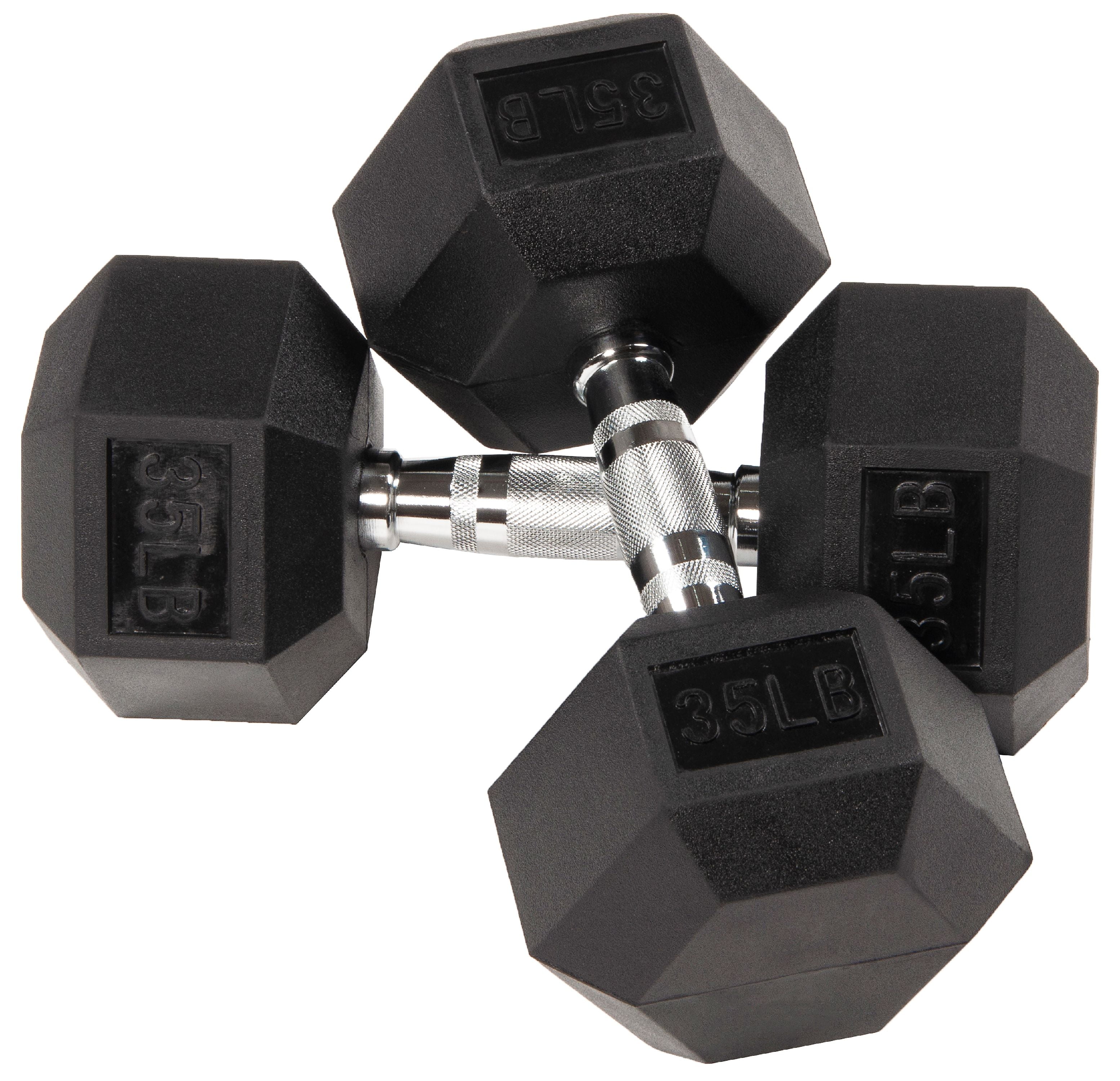 Weights Pair of 35 Pound Weider Hex Rubber Coated Dumbbells 